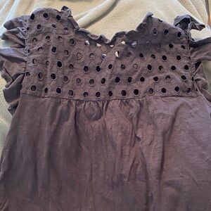 LOFT Black Eyelet Ruffle Sleeve Blouse